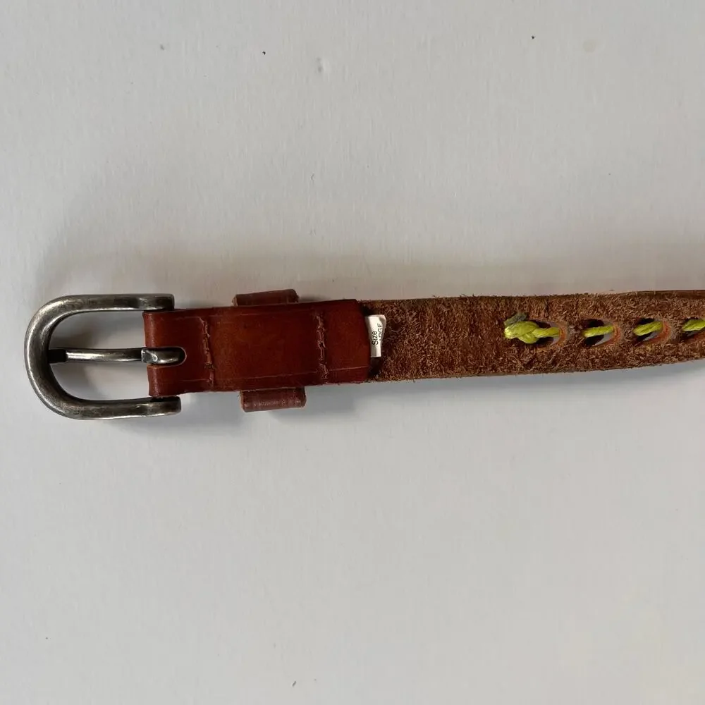 Leather Belt Brown Studded Braided Detail Boho Western | Size Large